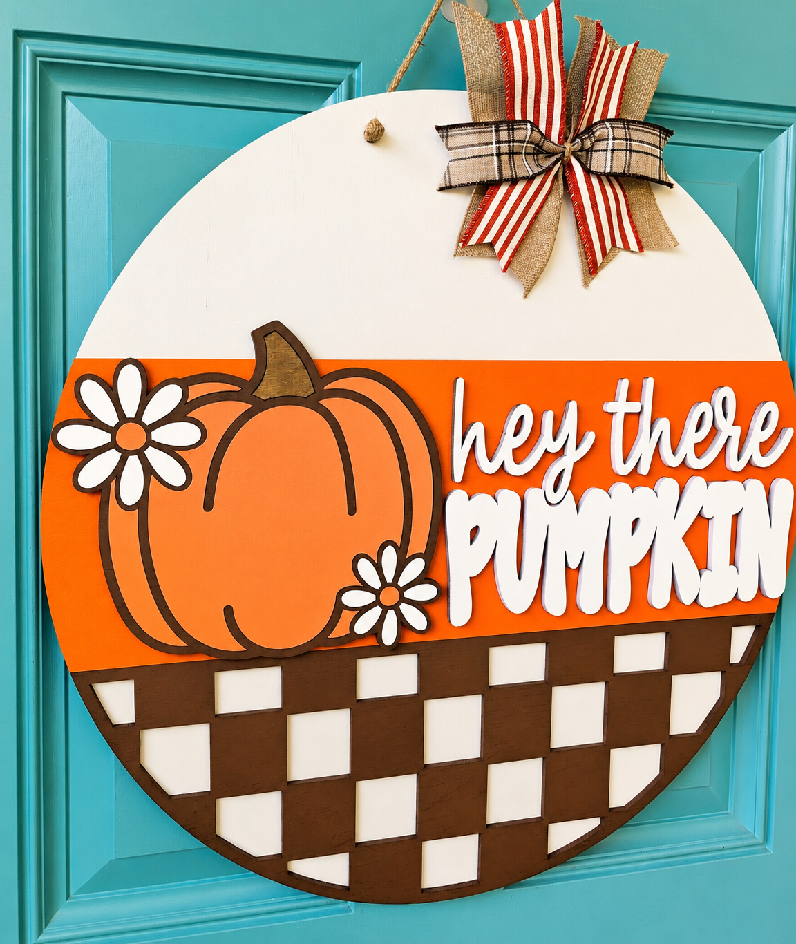 Fall Checkered Pumpkin Door Hanger