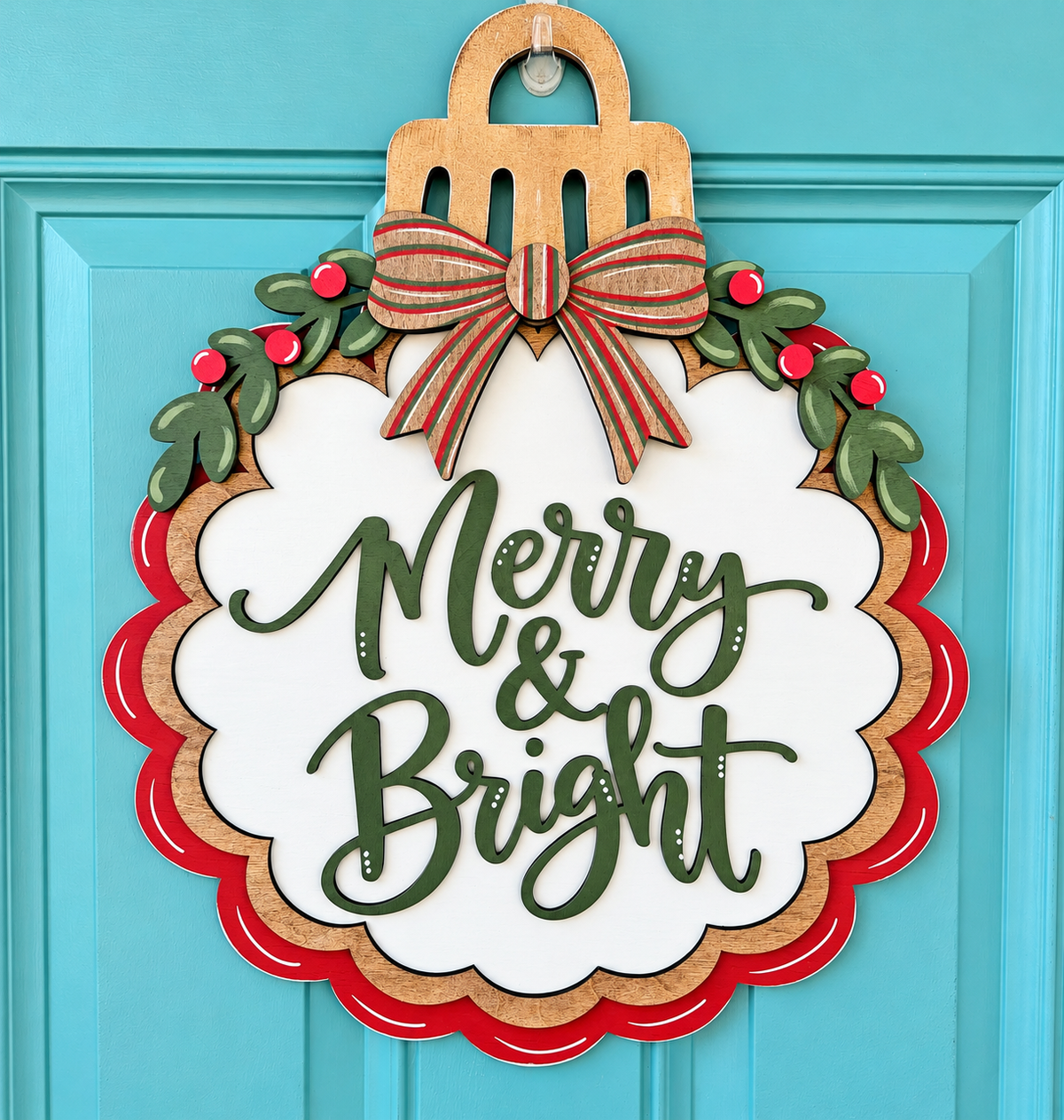 Merry & Bright Scalloped Ornament Door Hanger
