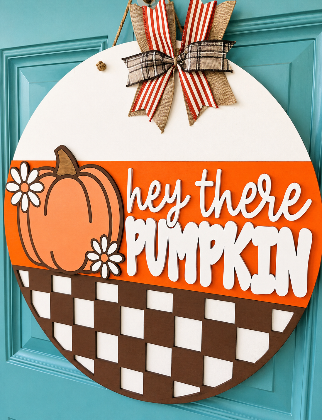 Fall Checkered Pumpkin Door Hanger