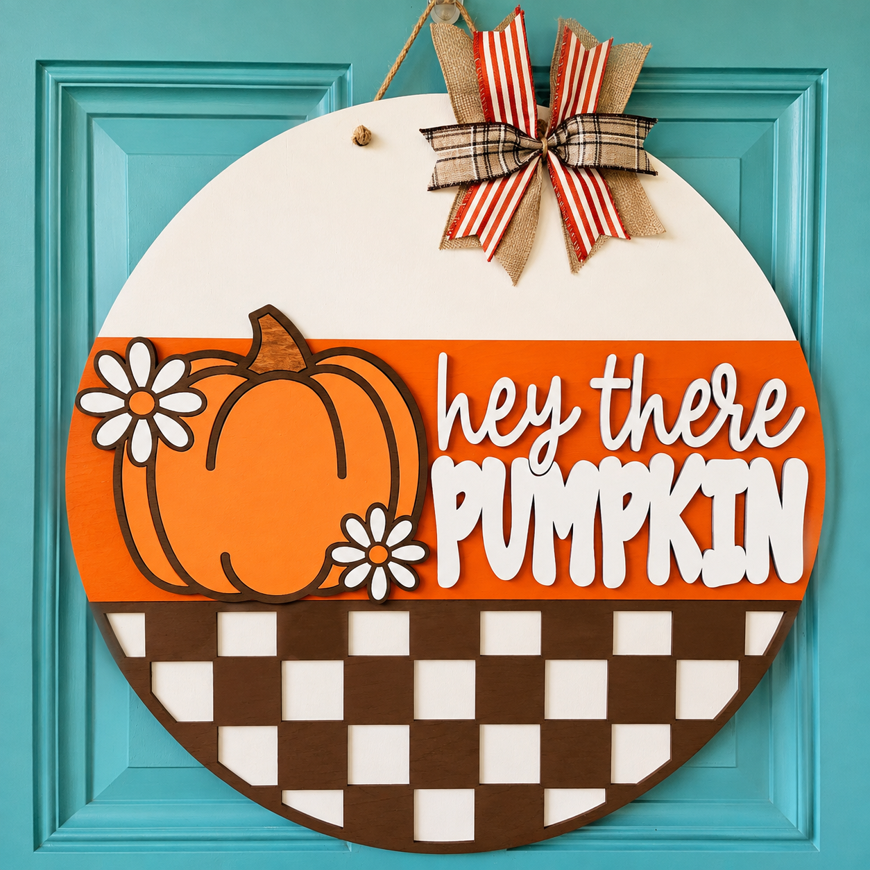 Fall Checkered Pumpkin Door Hanger