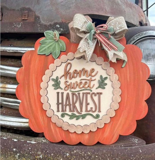 Home Sweet Harvest Scalloped Pumpkin Door Hanger- wholesale
