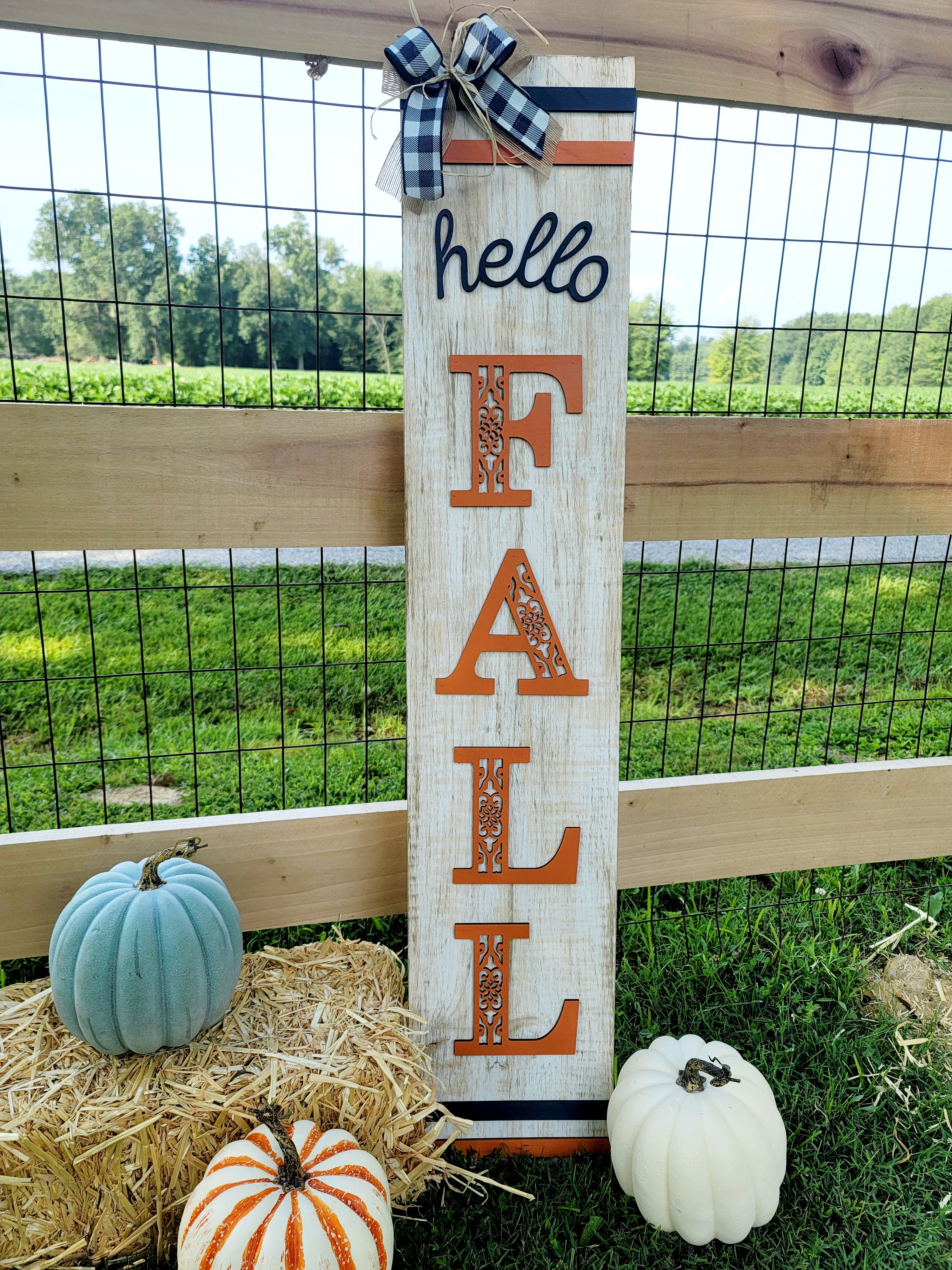 Hello Fall Porch Leaner – Teal Moon Creations