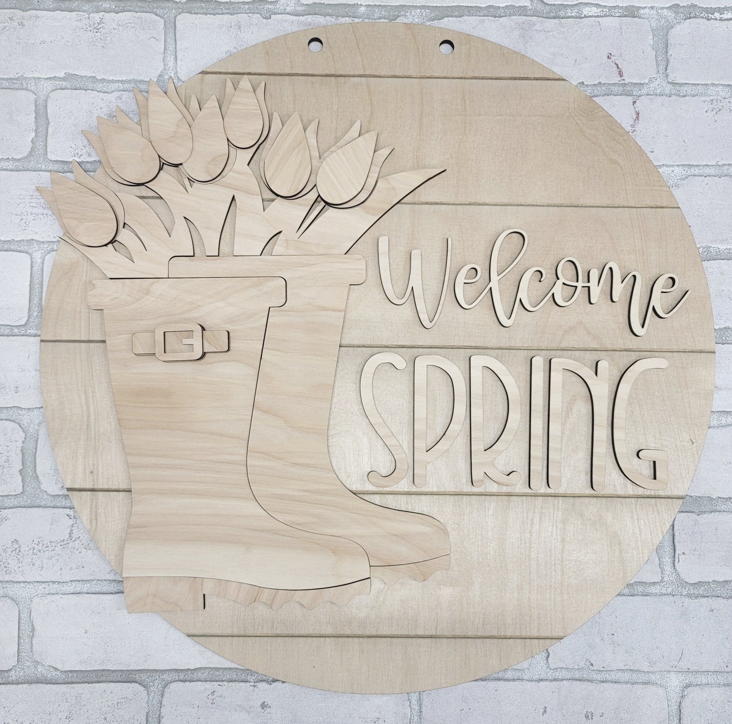 Welcome Spring Rainboot Door Hanger