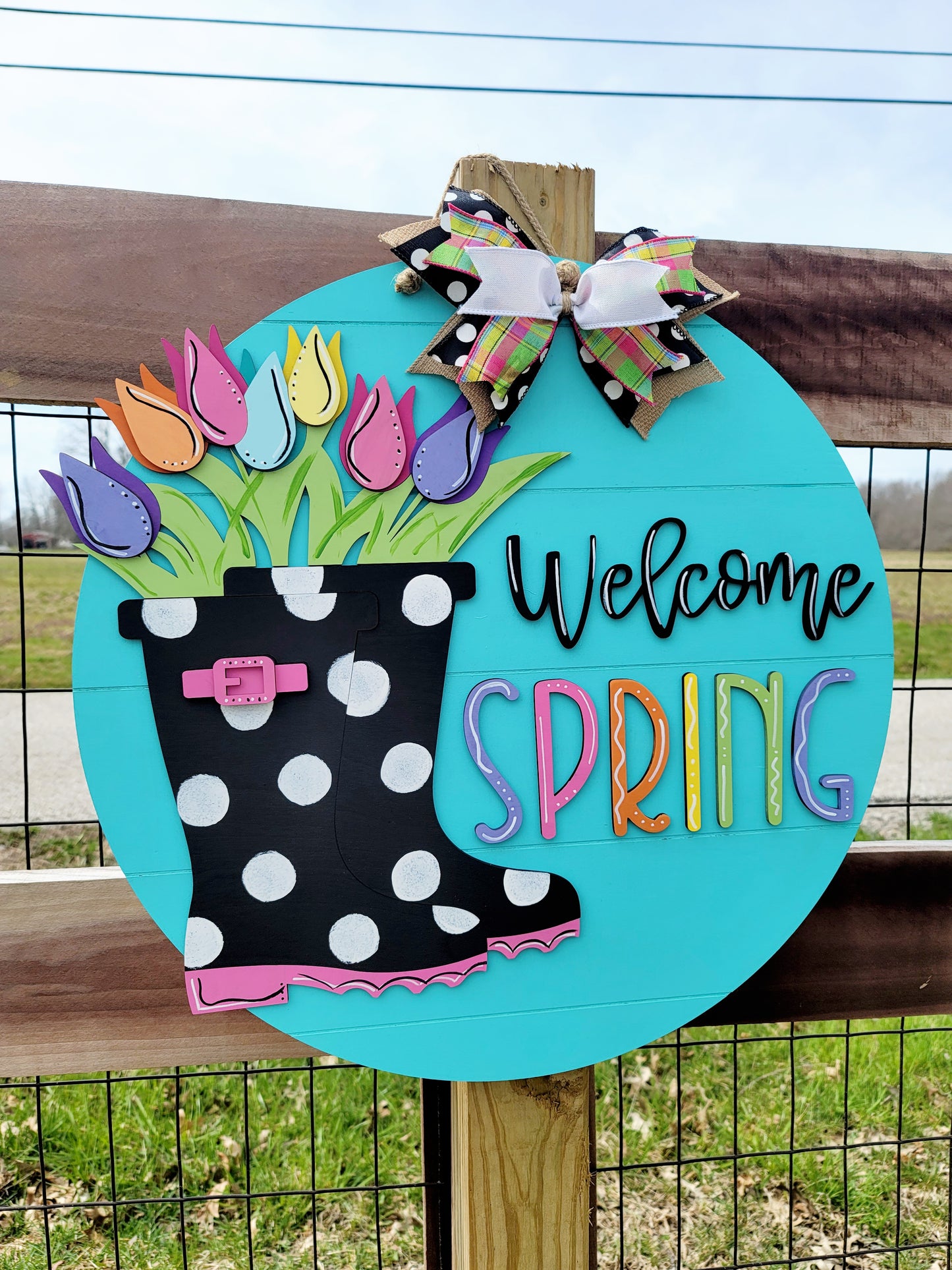 Welcome Spring Rainboot Door Hanger