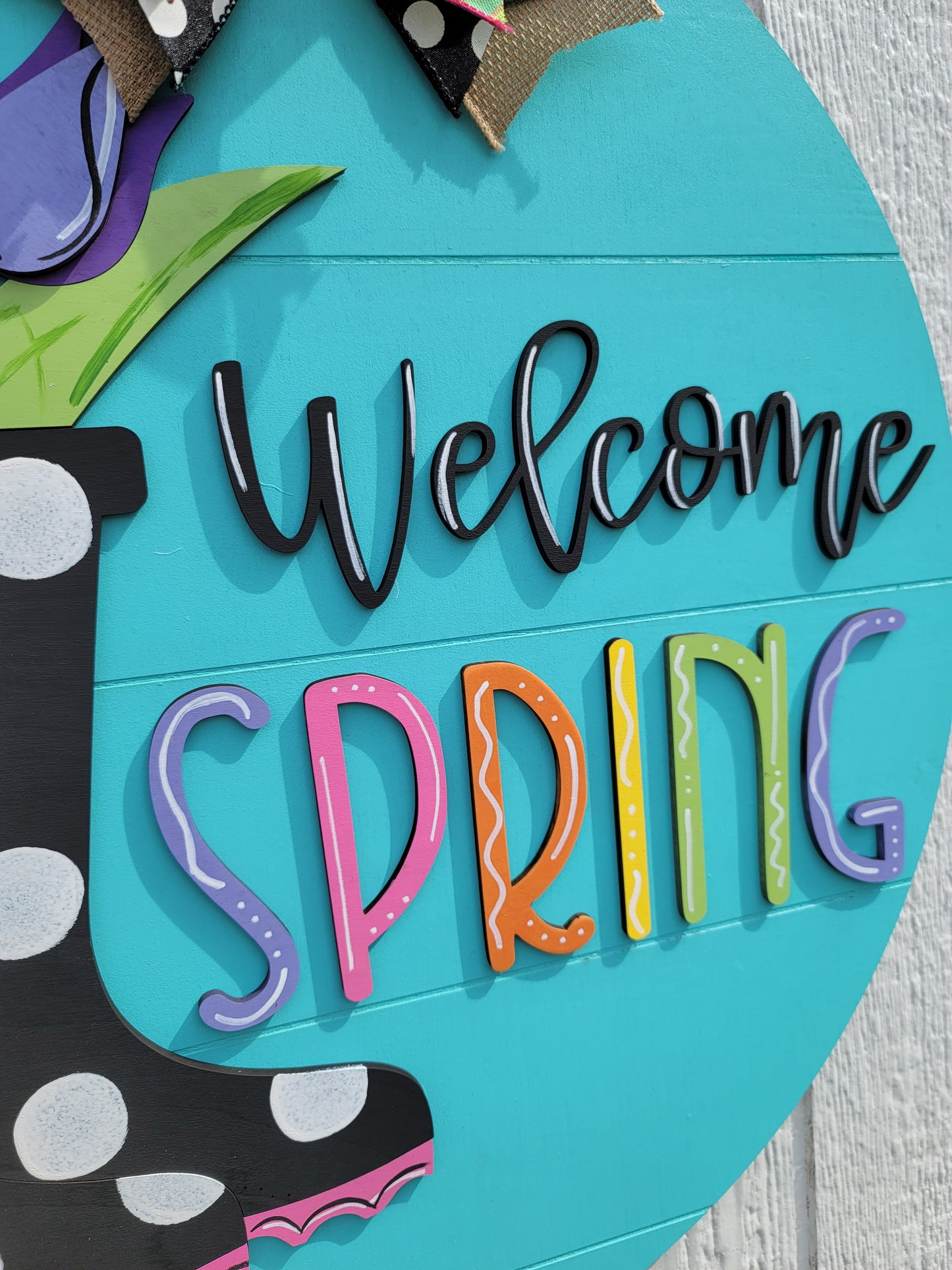 Welcome Spring Rainboot Door Hanger