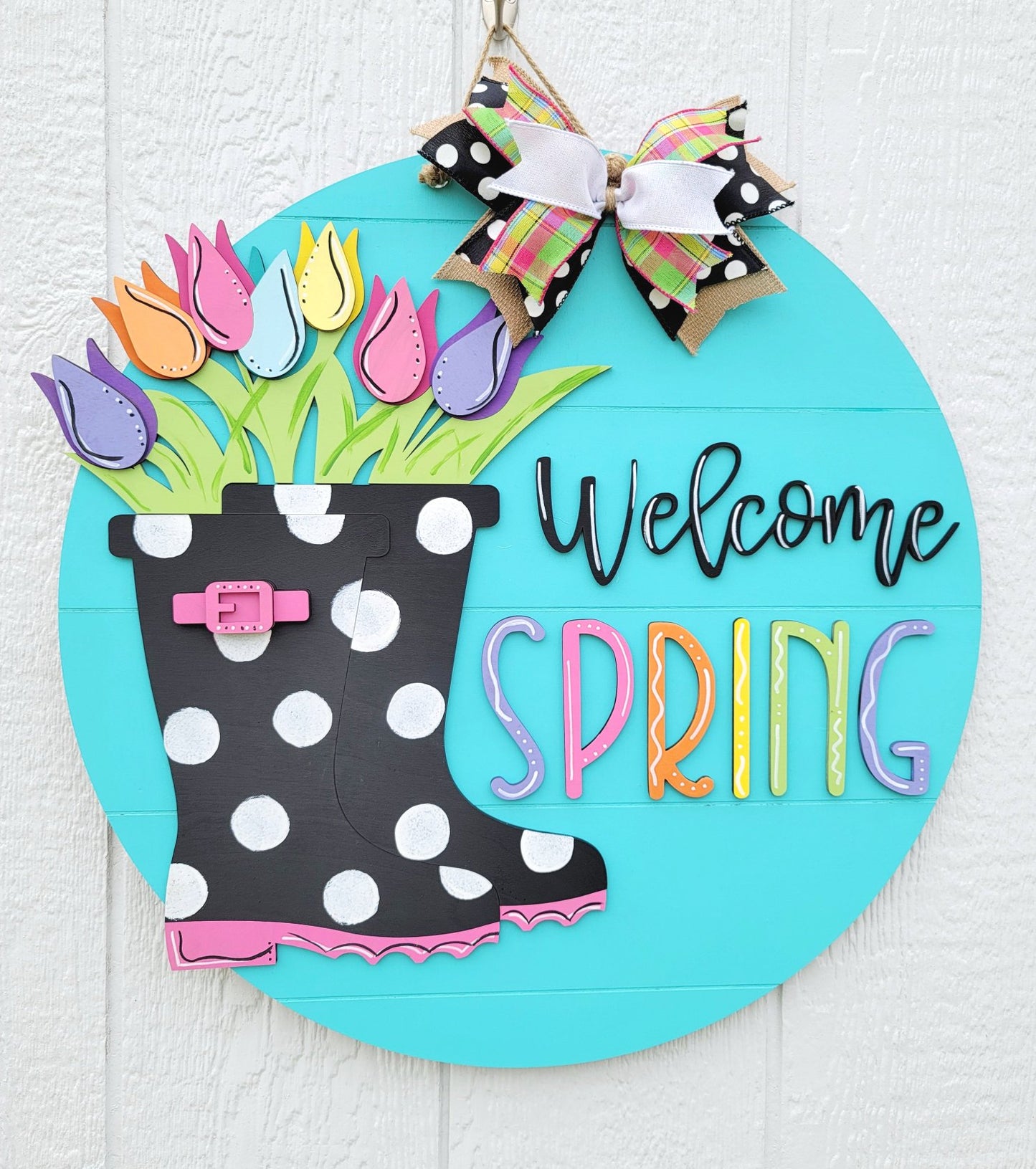 Welcome Spring Rainboot Door Hanger