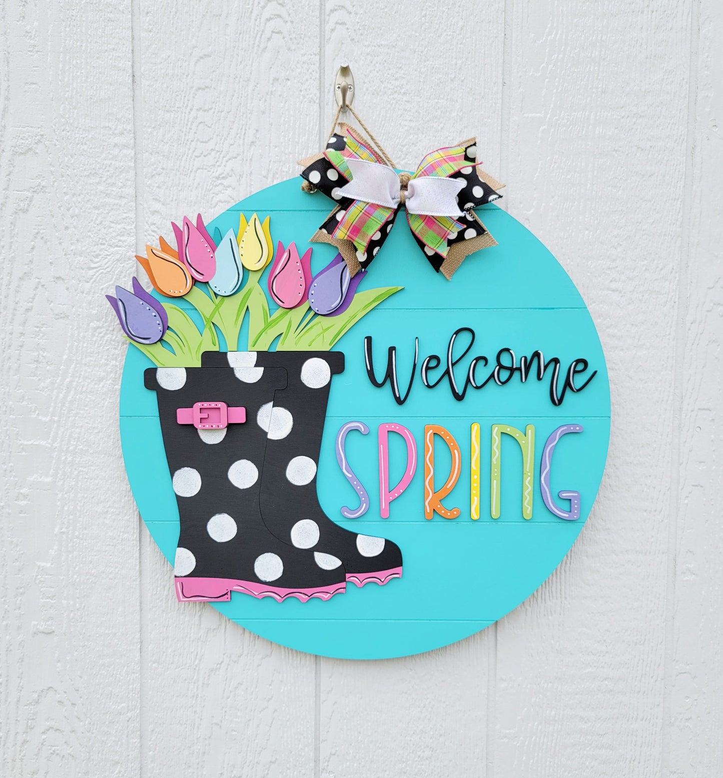 Welcome Spring Rainboot Door Hanger