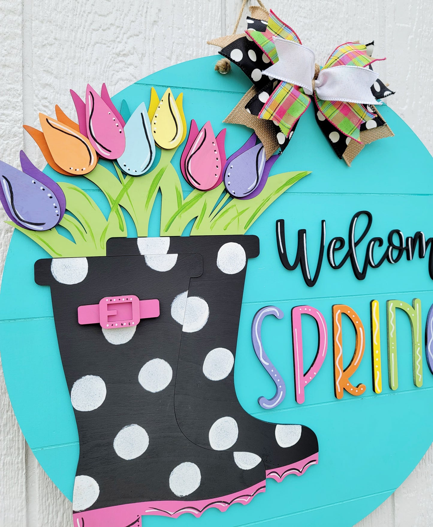 Welcome Spring Rainboot Door Hanger