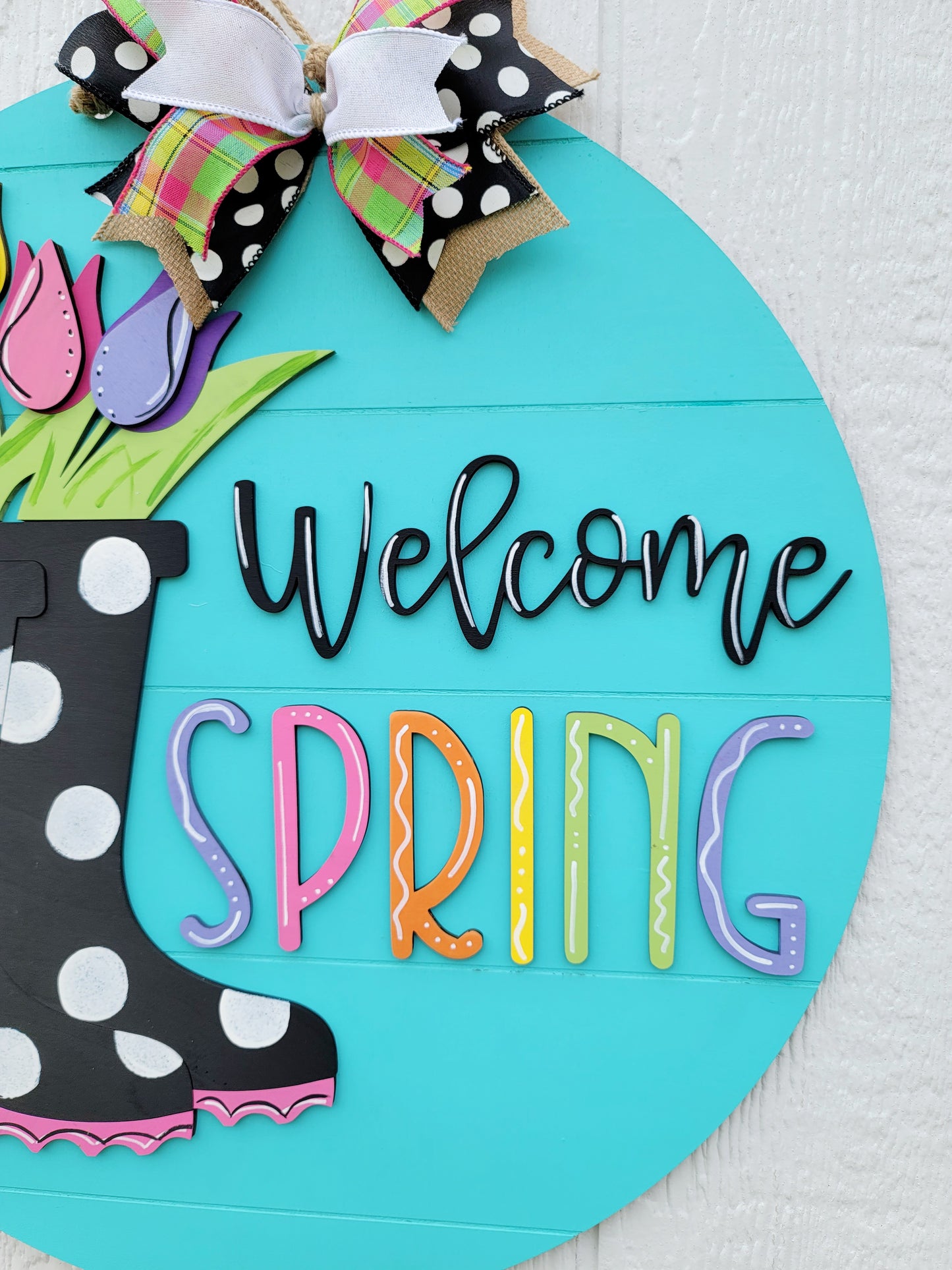 Welcome Spring Rainboot Door Hanger