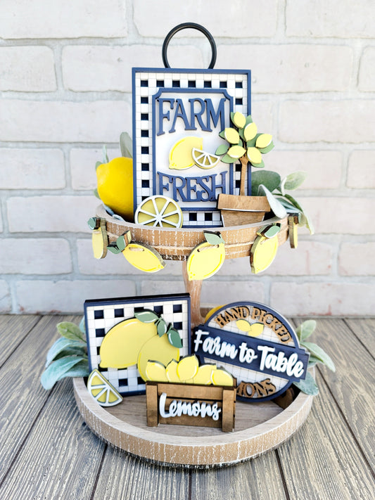 Farmhouse Lemon Tiered Tray Set- wholesale
