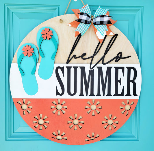 Hello Summer Flip Flop Door Hanger