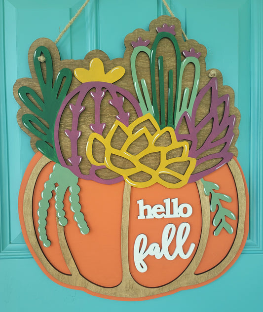 Fall Succulent Pumpkin Door Hanger