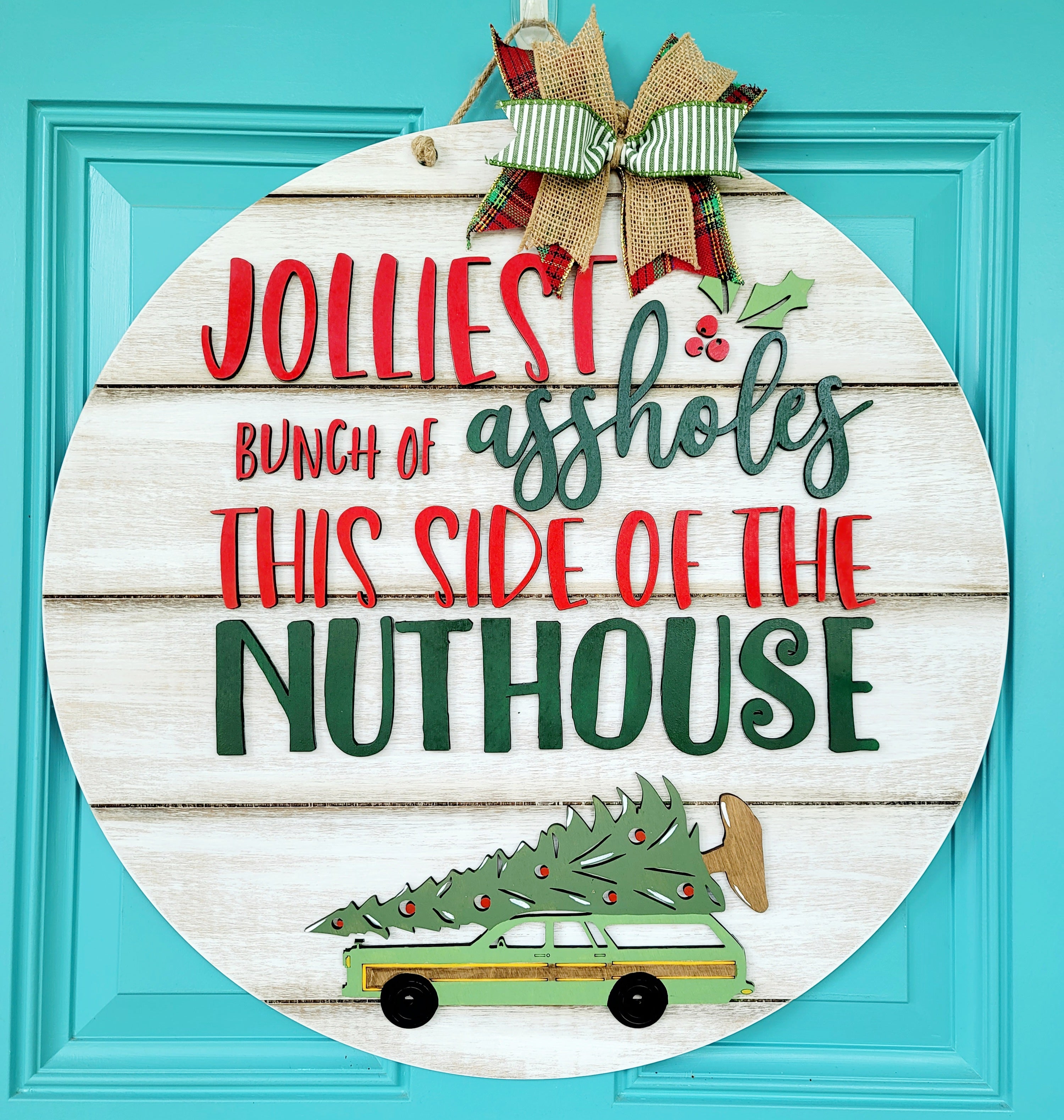 Home of on sale the jolliest bunch wood door hanger wreath