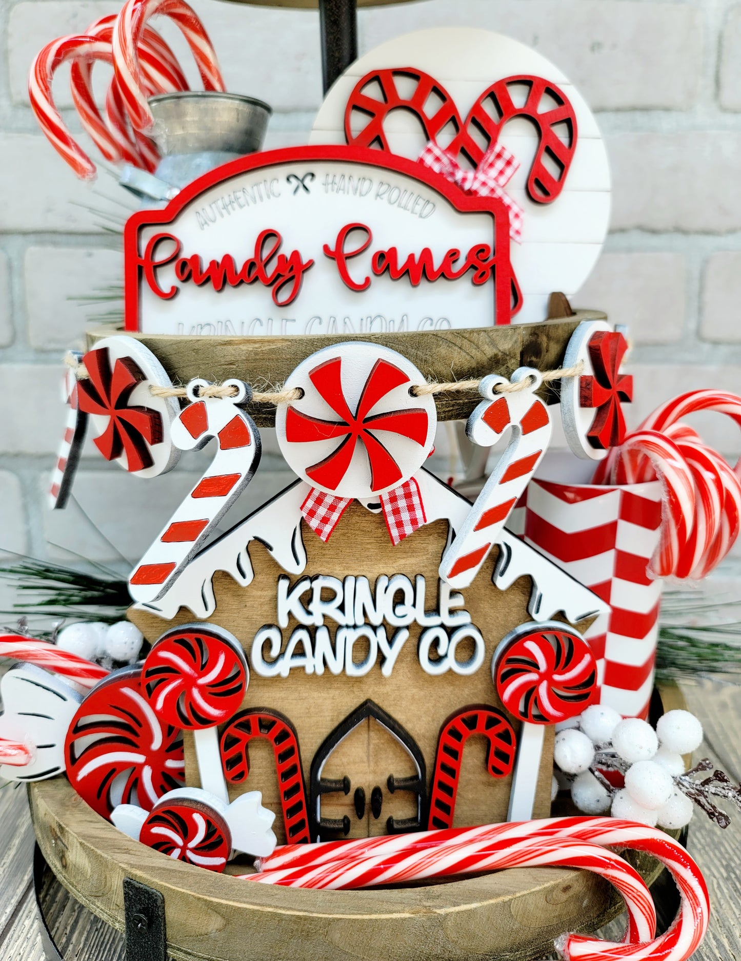 Candy Cane Tiered Tray Set