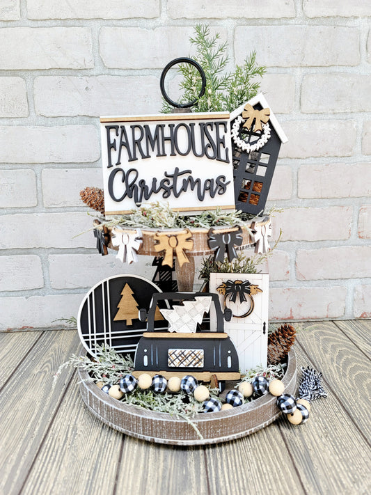 Farmhouse Christmas Tiered Tray Set- wholesale