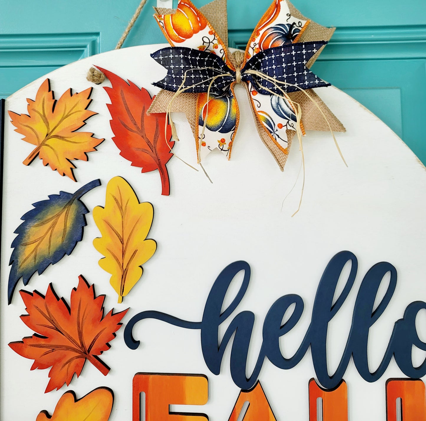 Hello Fall Stitch & Leaves Door Hanger