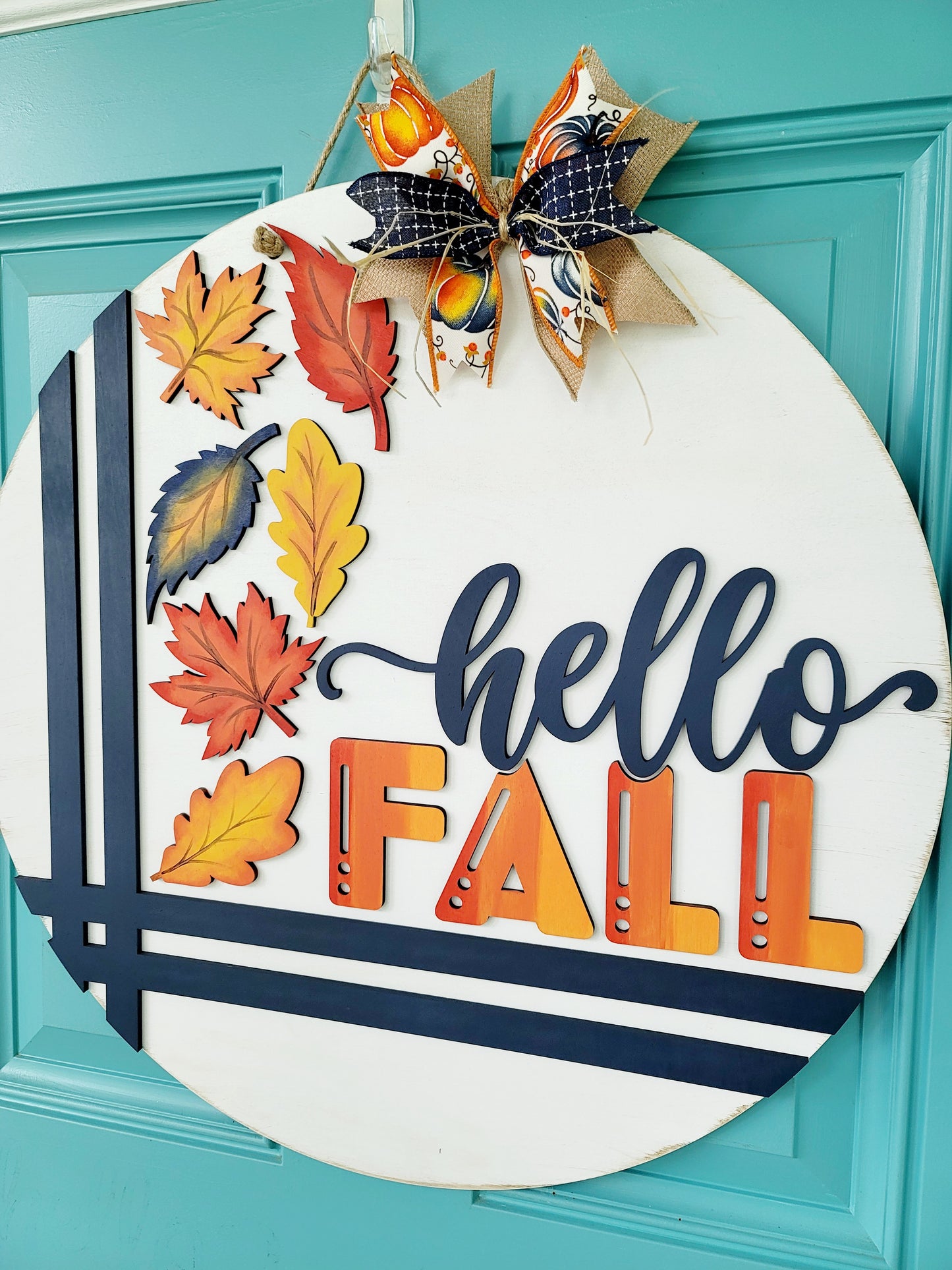 Hello Fall Stitch & Leaves Door Hanger