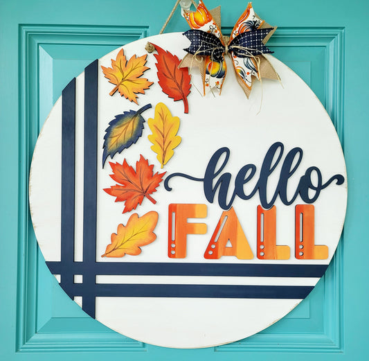 Hello Fall Stitch & Leaves Door Hanger
