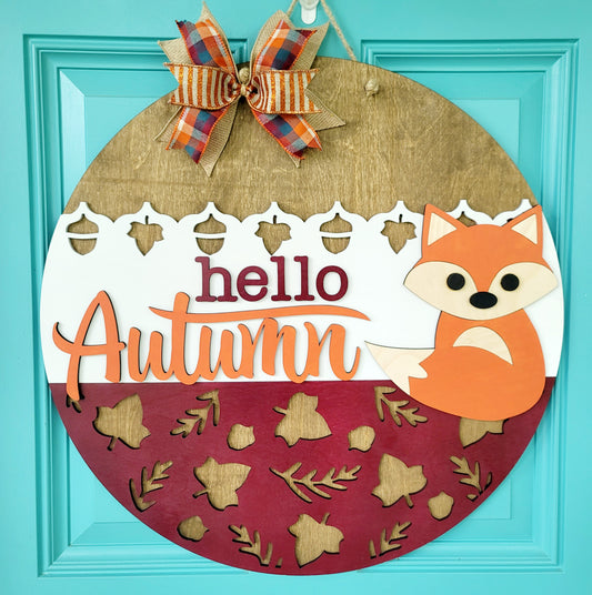 Hello Autumn Fox Door Hanger