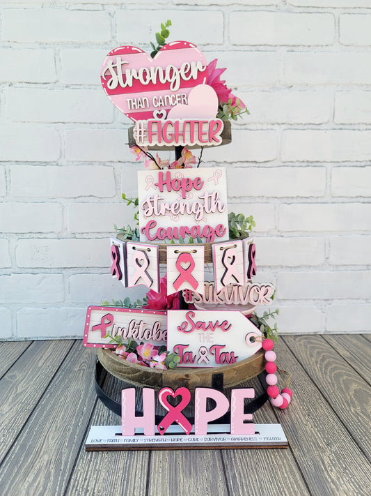 Breast Cancer Tiered Tray Set