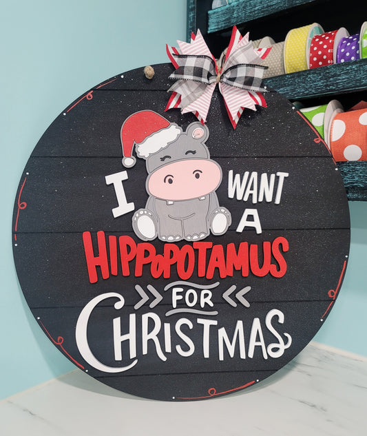 I want a Hippo for Christmas Door Hanger-wholesale