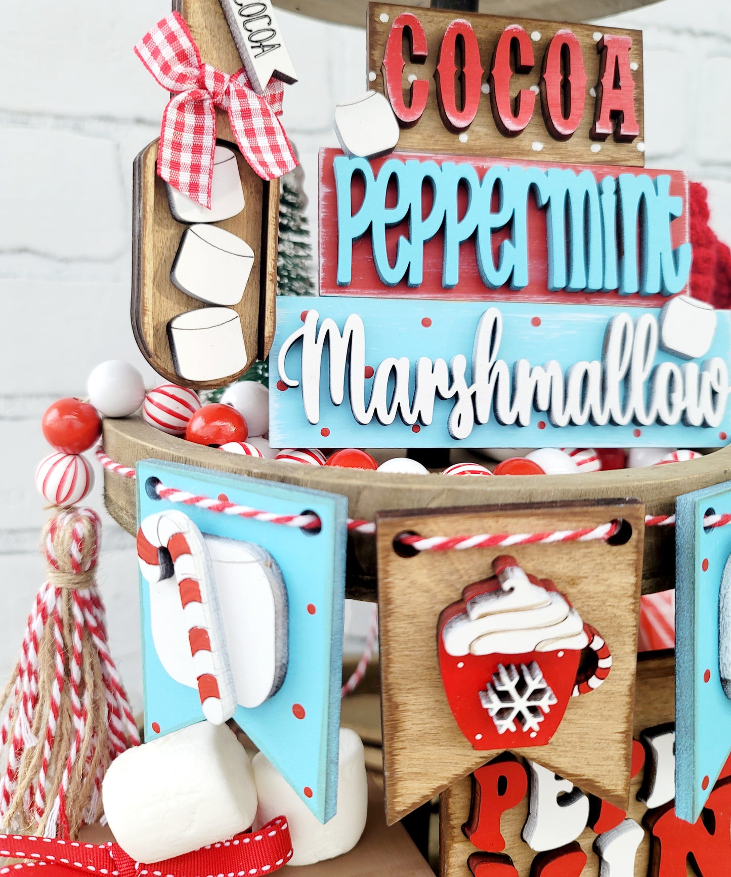 Peppermint/ Hot Cocoa Tiered Tray Set