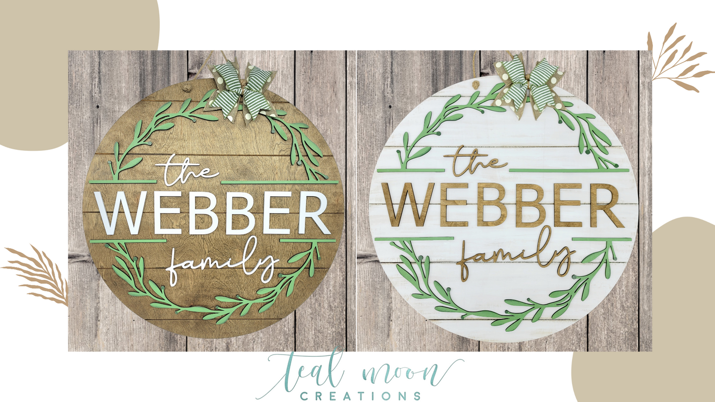 Last Name Floral Family Door Hanger