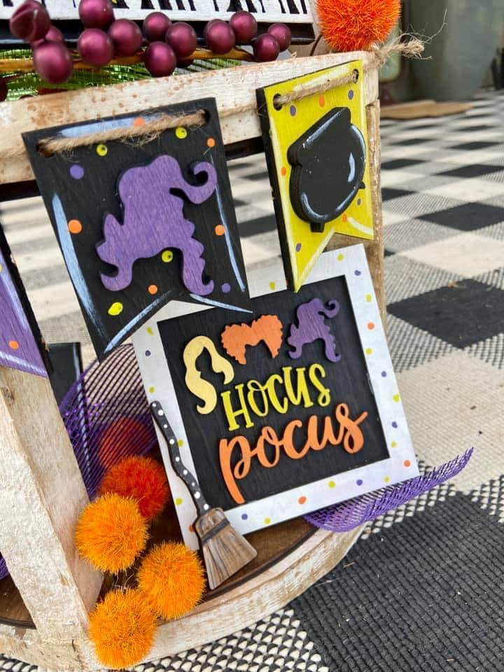 Hocus Pocus Themed Halloween Tiered Tray Decorations